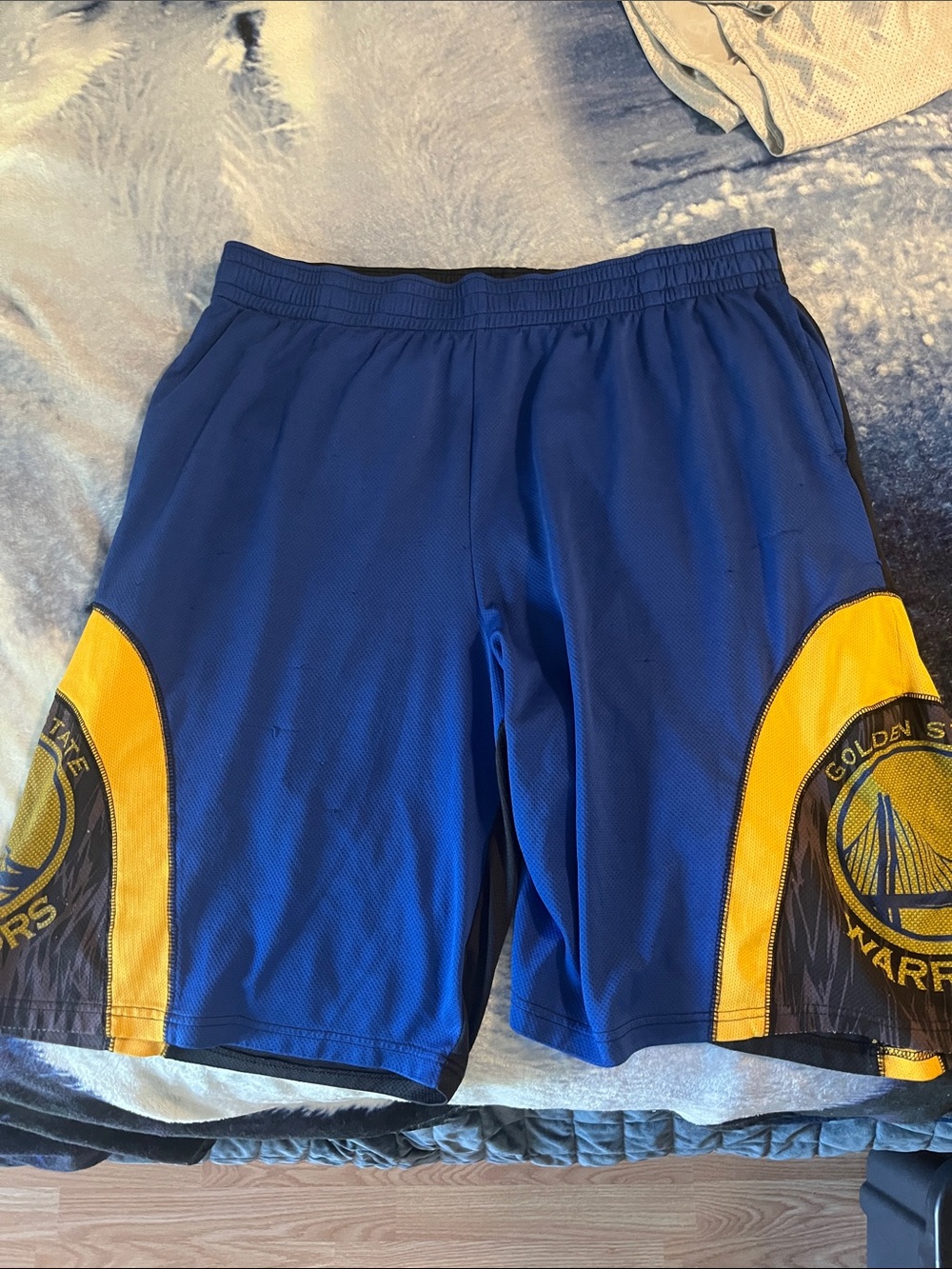 Unk Blue and Yellow Men's Athletic Shorts with Team Panels